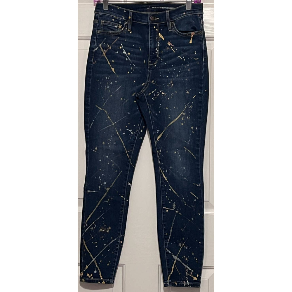 NY&C Junior's High-Waist Super Skinny Ankle Splattered Yellow White Jeans Size 8